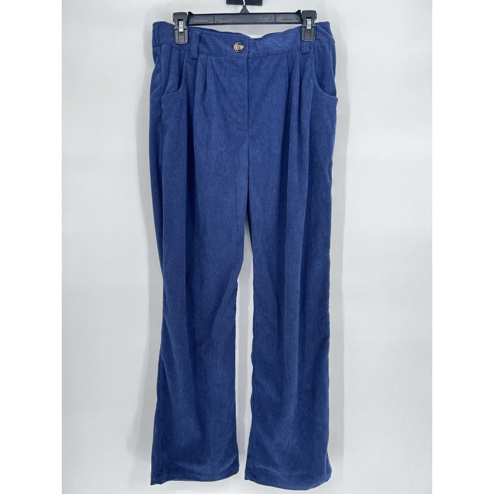 Halara Mid Rise Zipper Pocket Corduroy Casual Pants Womens Navy Blue AuraCord